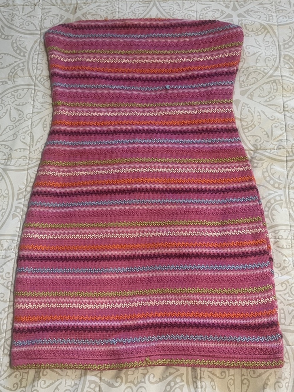White Fox Pink Striped Strapless Knit Mini Dress | Size Small | GUC